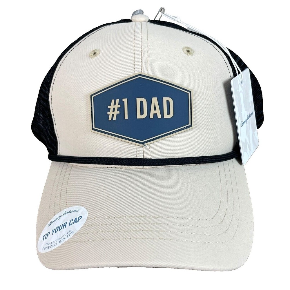 Tommy Bahama Trucker Hat Mens OS Khaki Black #1 Dad Patch Snapback Mesh Cap
